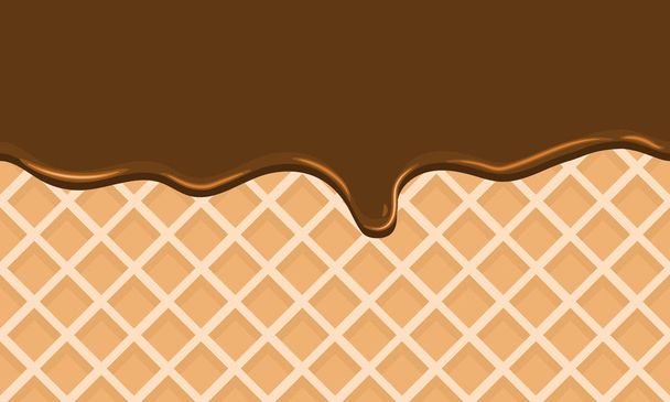 Seamless Flowing chocolate on wafer texture sweet food background - Vector, afbeelding