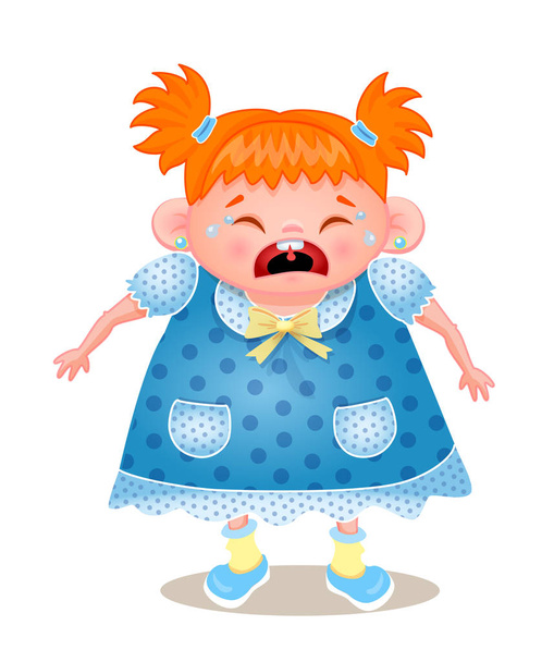 Ginger Girl Crying, Vector Illustration On White Bbackground - Vector, Image