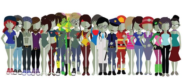 groep van verschillende zombies voor Halloween - Vector, afbeelding