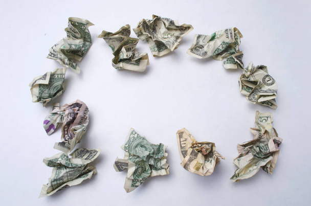 American Money Crumpled And Wasted on White Background - Photo, Image