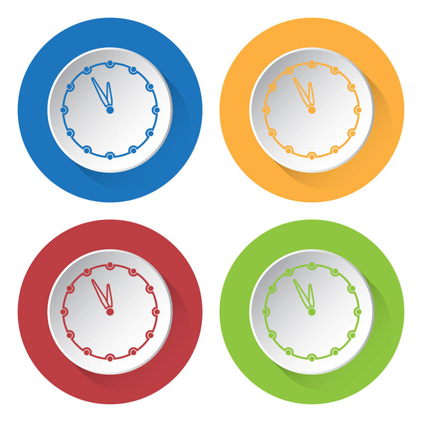 τέσσερις στρογγυλή εικονίδια χρωμάτων, τελευταία ώρα ρολόι - Διάνυσμα, εικόνα