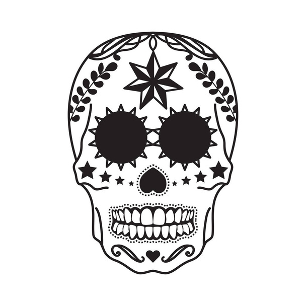 白の背景に黒でメキシコ スカルのタトゥー - ベクター画像