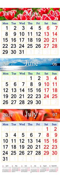 Calendario para tres meses 2017 con imágenes de la naturaleza
 - Foto, Imagen