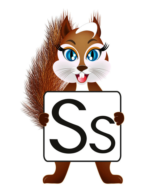  Educational games for children English. Squirrel with letters Ss. - Vector, Image