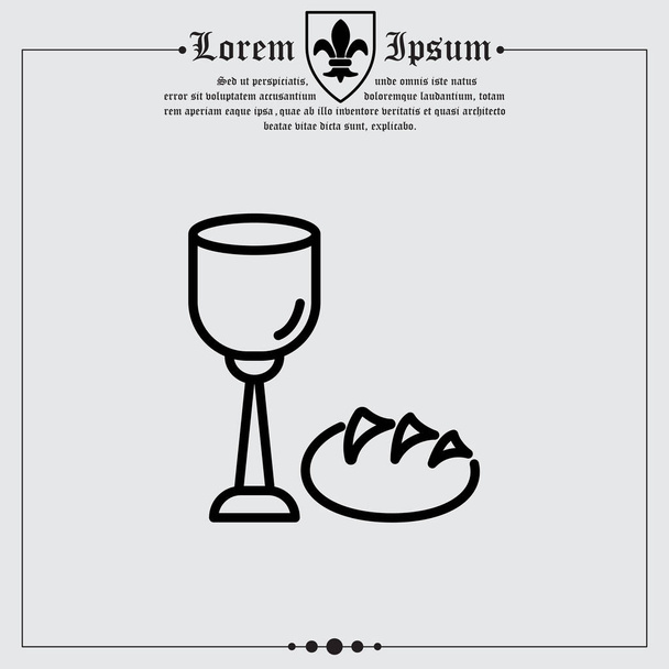 Pókháló sor ikon a kenyér és a bor - Vektor, kép