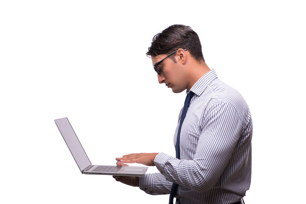 Man with laptop isolated on white - Foto, Imagem
