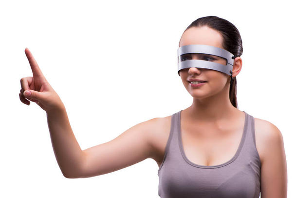 Mujer con gafas techno aisladas en blanco
 - Foto, Imagen