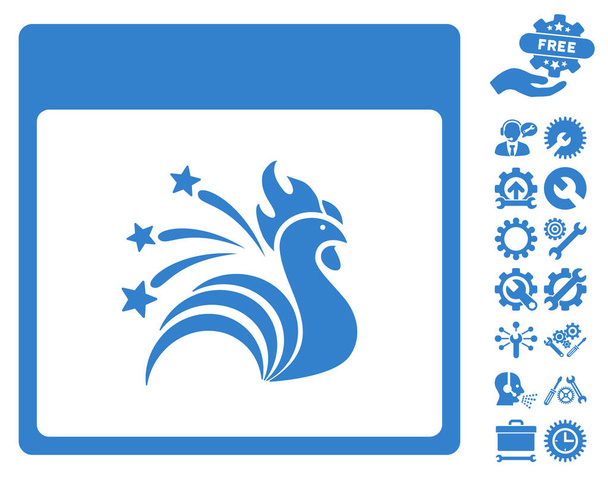 Sparkle Rooster Calendar Page Vector Icon With Bonus - Вектор, зображення