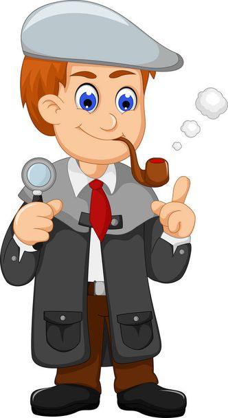 cute detective cartoon smooking with magnifying glass - Photo, Image