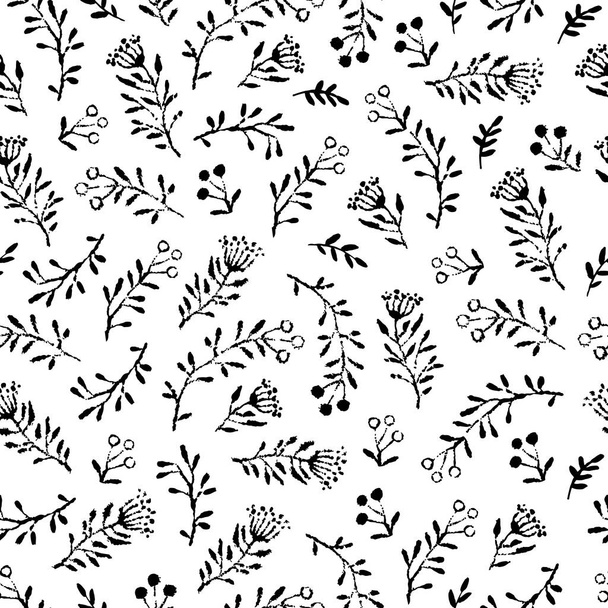 Vector seamless pattern with hand drawn cute foxes isolated on w - Vetor, Imagem