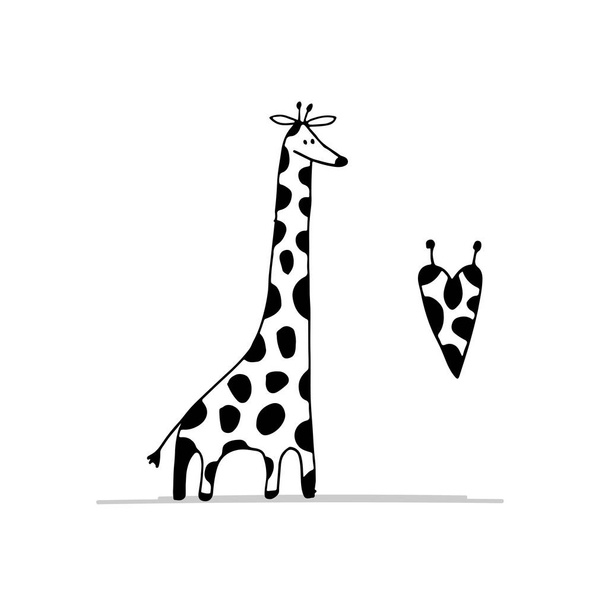 Giraffe in love, funny sketch for your design - ベクター画像