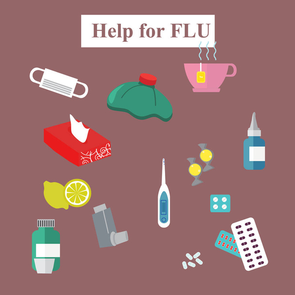 Grippe & Erkältung stoppen. ideal für Gesundheits- und Grippesaison themenbezogene Infografiken, Webpublikationen, Broschüren und andere Ausdrucke - Vektor, Bild
