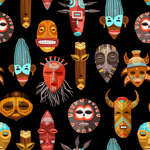 African Ethnic Tribal Masks Seamless Pattern - Vector, Image