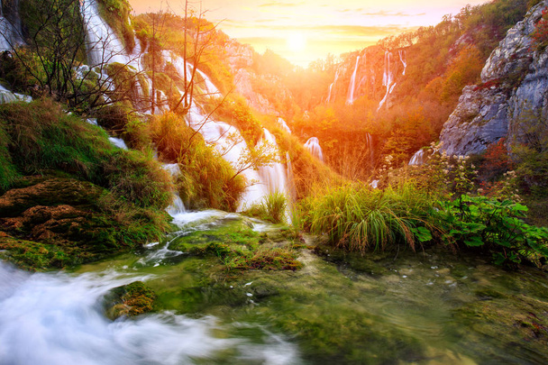 Beautiful waterfall at Plitvice National Park  - Photo, Image