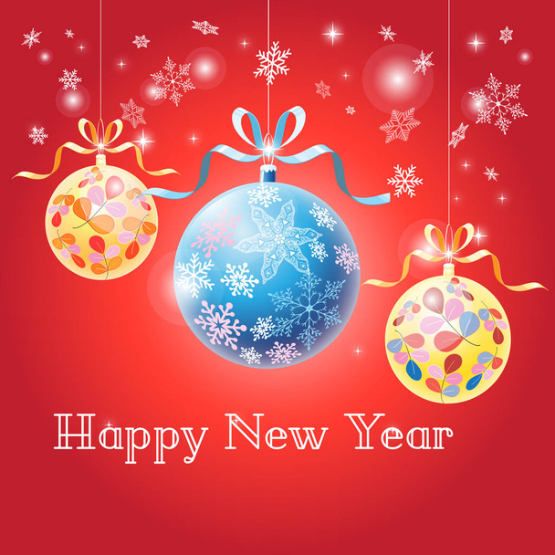 Cartão brilhante com bolas de Natal
 - Vetor, Imagem
