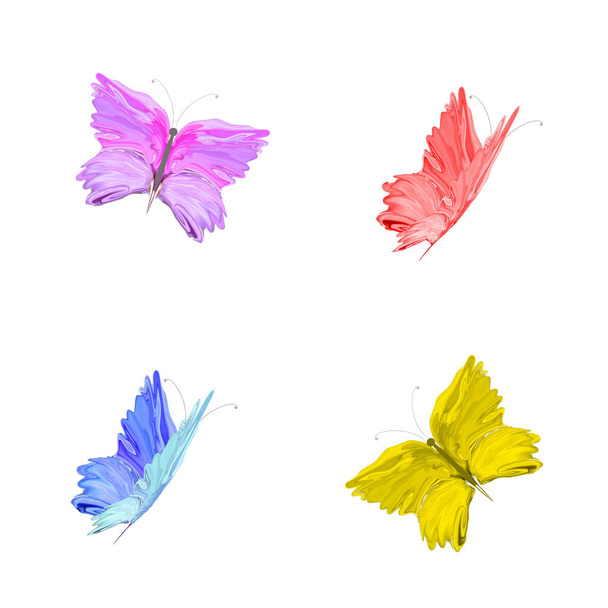 Čtyři stylizované barevné létající motýli izolovaných na bílém ba - Fotografie, Obrázek