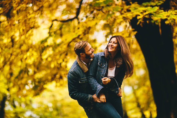 mladý pár v podzimním parku - Fotografie, Obrázek