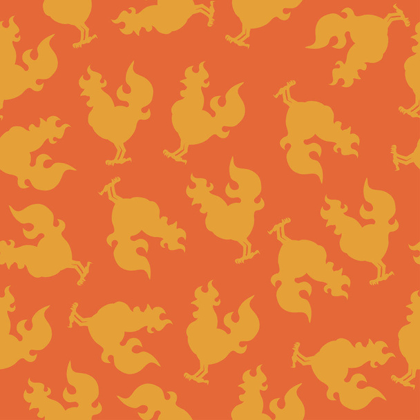 seamless pattern with a cock silhouette or fire rooster for the new year - Vector, imagen