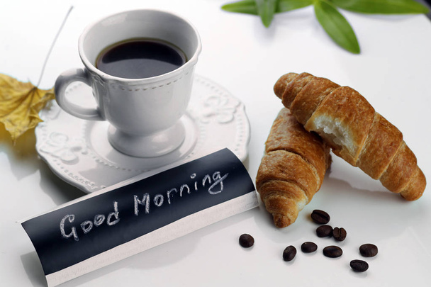 Morning coffee cup croissant - Fotografie, Obrázek