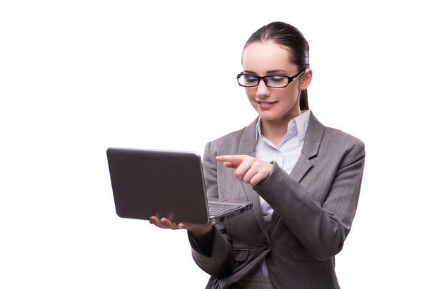 Bizneswoman z laptopem izolowane na białym - Zdjęcie, obraz