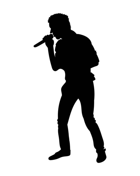 Silhouetten eines Showman-Sängers mit Mikrofon. Vektorillustration - Vektor, Bild