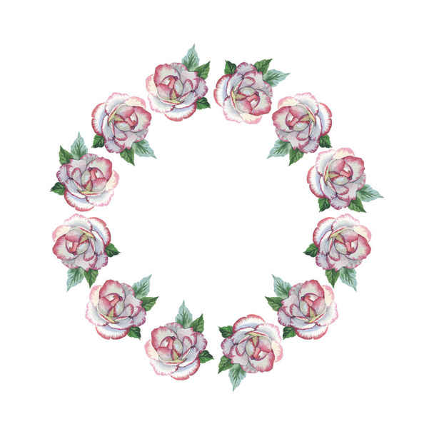 Wildflower rose flower wreath in a watercolor style isolated. - Photo, Image