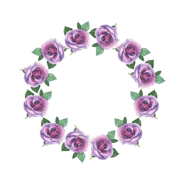 Wildflower Róża Wieniec kwiatów w stylu przypominającym akwarele na białym tle. - Zdjęcie, obraz