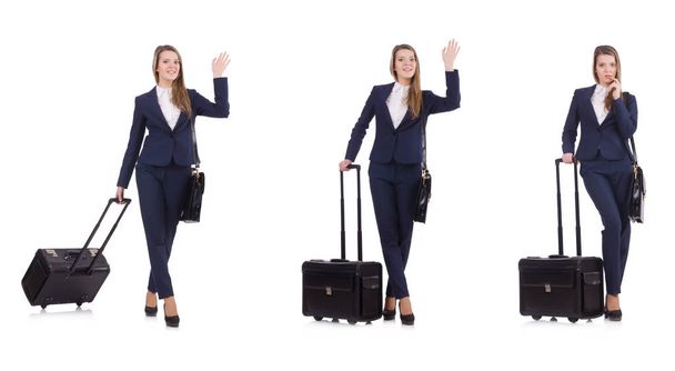 Young businesswoman with suitcase isolated on white - Foto, immagini