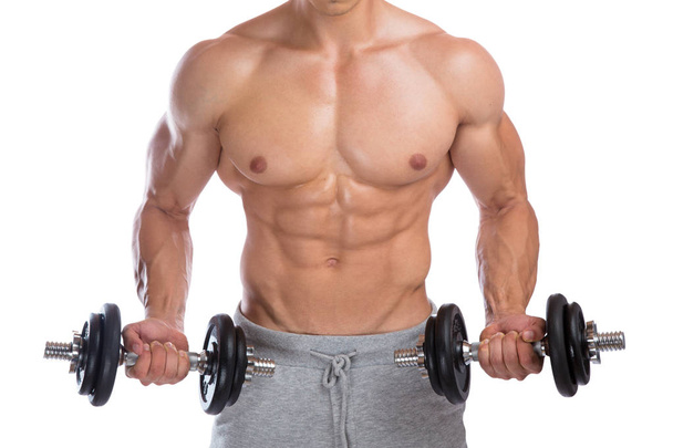 Bodybuilder bodybuilding muscles dumbbells biceps training body  - Фото, зображення