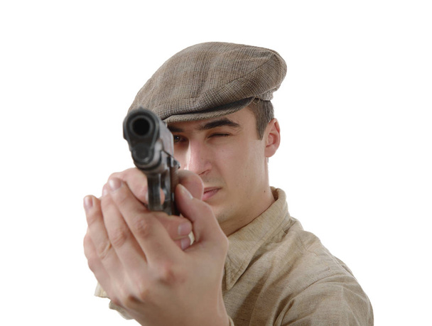 gangster francés con un arma de fuego, en blanco
 - Foto, imagen