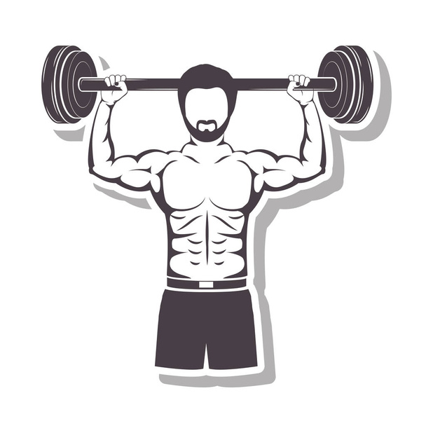 silueta en relieve un hombre muscular levantar un peso de la barra
 - Vector, imagen
