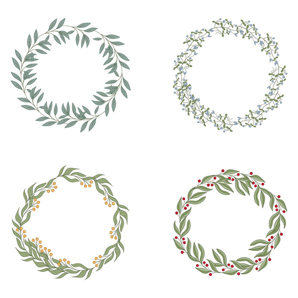 Hand drawn set of retro wreath. - Vektor, kép