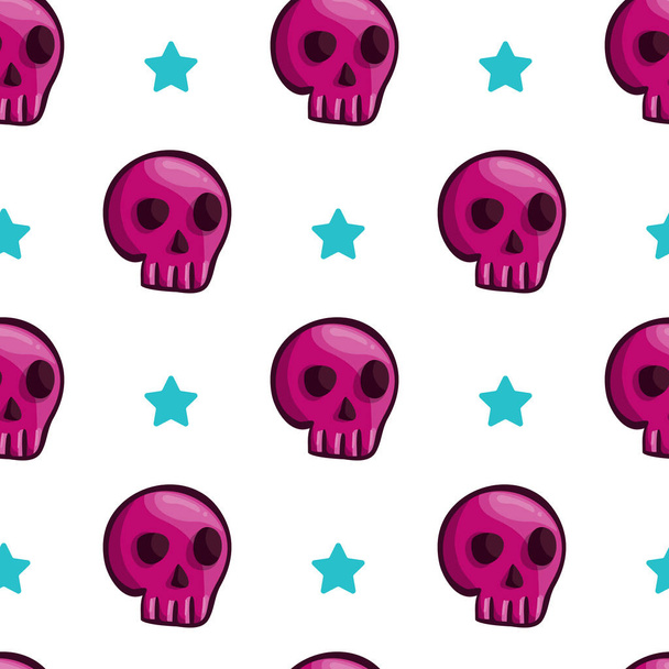 Seamless pattern with cartoon skulls - Vector, afbeelding