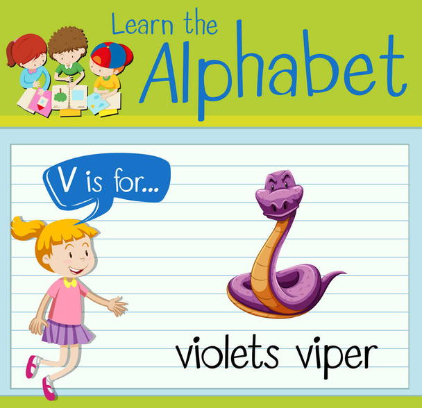 Flashcard lettre V est pour les violettes vipère
 - Vecteur, image