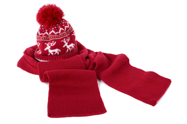 Chapéu bobble vermelho e cachecol
 - Foto, Imagem