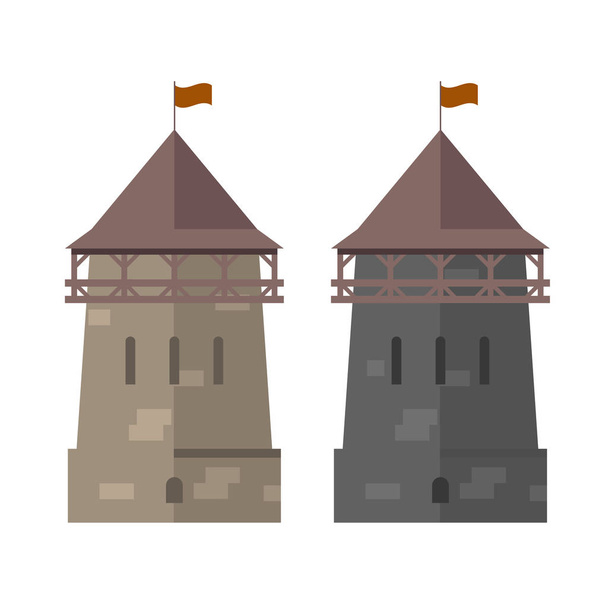 Medieval tower of fortified wall - stronghold - Vector, Image
