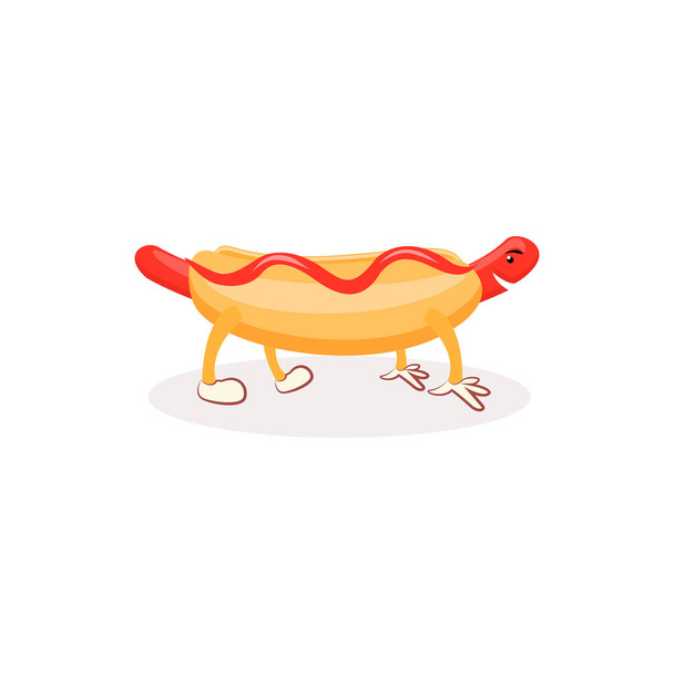Hotdog kreskówka z musztardą. - Wektor, obraz