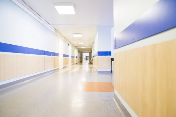 long corridor in hospital with chairs - Photo, image