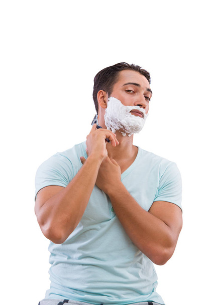 Férfi borotválkozási elszigetelt fehér background - Fotó, kép
