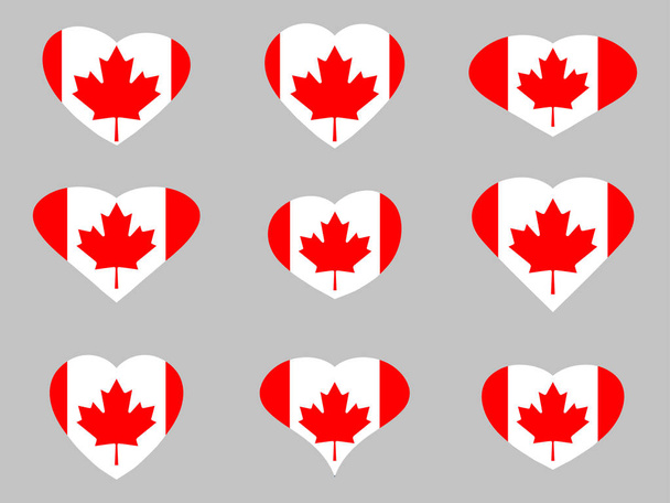 Coeurs avec le drapeau du Canada. J'adore le Canada. Ensemble d'icônes du drapeau canadien. Illustration vectorielle
. - Vecteur, image