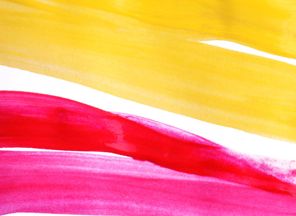Pink and yellow water color paint on white paper - Photo, Image