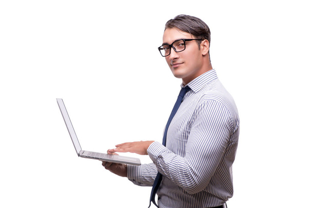 Handsome businessman working with laptop computer isolated on wh - Fotoğraf, Görsel