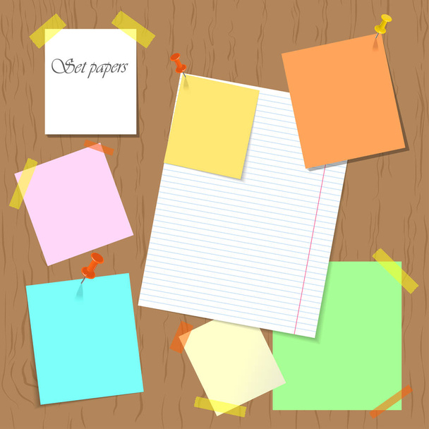 Set of papers pinned and attached to the board. - Vector, Image