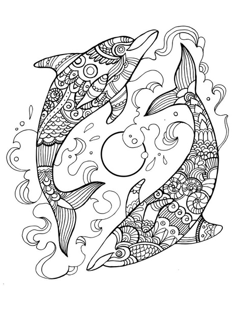 Dolphin coloring book for adults vector - Vettoriali, immagini