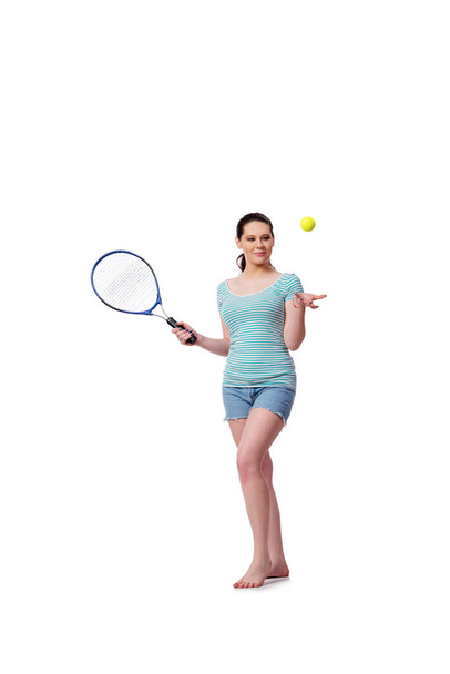 Jonge vrouw in de sport concept geïsoleerd op de witte - Foto, afbeelding