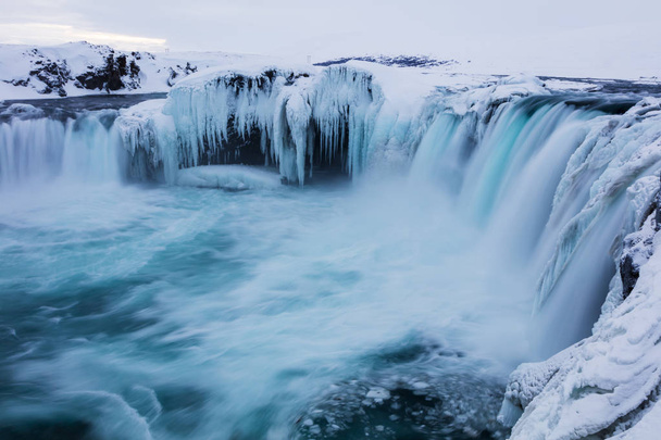 godafoss Wasserfall Winterlandschaft - Foto, Bild