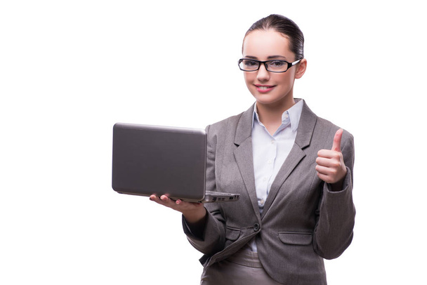 Businesswoman with laptop isolated on white - Φωτογραφία, εικόνα