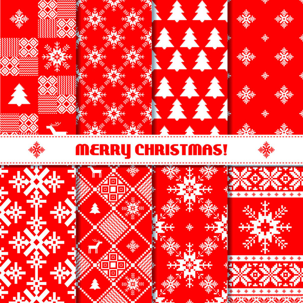 Merry Christmas set of knitted patterns - Vector, Image