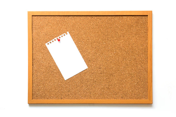 Blank paper pin on cork board on white background - Photo, image