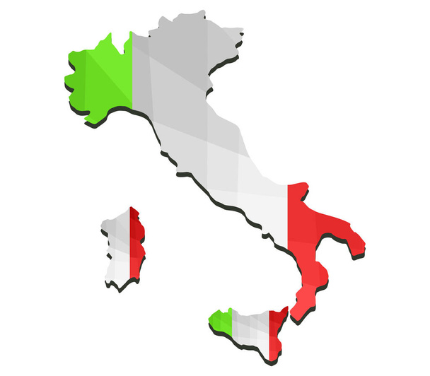 Mapa Włoch ilustrowany z flagą na białym tle - Zdjęcie, obraz